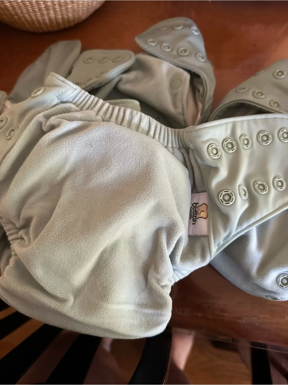 5 GroVia AIO Buttah Cloth Diapers in sage blue with Snap Fasteners